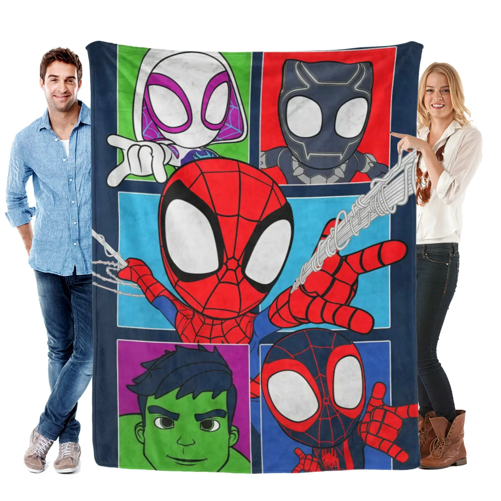 [SummerVibes] Marvel Spider Man Into The Spider Verse Peter Gwen Miles Flannel Blanket, Ultra Soft Lightweight Fleece, Stylish Home Decor For Couch Bedroom