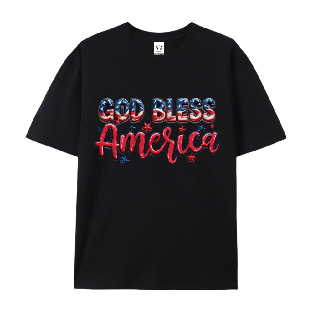 God Bless America USA Flag Graphic Print Tees Men's Casual Streetwear Oversized Short Sleeve T-Shirt