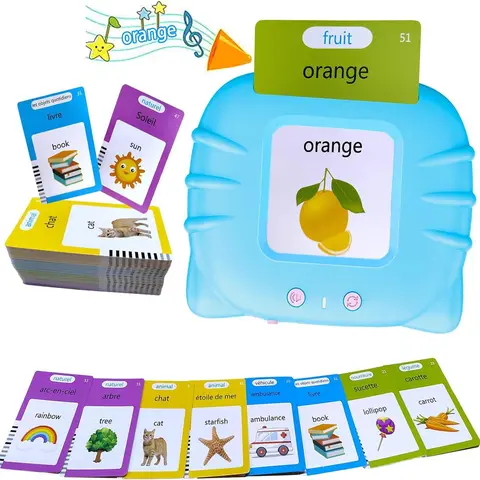 French and English Talking Flash Cards Bilingual Learning Tool, 1 Set 224 Sight Words Pocket Speech Training Tools, Montessori Educational Learning Christmas Gift, Vocabulary Flashcards