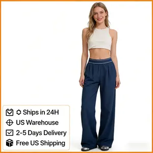 Women's Elastic High-Waisted Wide Leg Pants - American Retro Loose Straight Lightweight Quick-Dry Breathable Casual Everyday Chic Bottoms