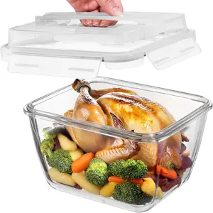 17 Cups / 132 Oz / 3900ml Large Glass Food Storage Containers with Lids - Leakproof, Large Meal Prep Container Ideal for Roasting Turkey, Store Leftover - Microwave & Oven Safe