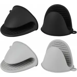 4 count  Oven Mitts Heat Resistant Mini Oven Gloves for Kitchen Rubber Air Fryer Mitts Oven Accessories Finger Cooking Pinch Mitts Pot Holders for Kitchen Cooking Baking Dishwasher, Black & Gray