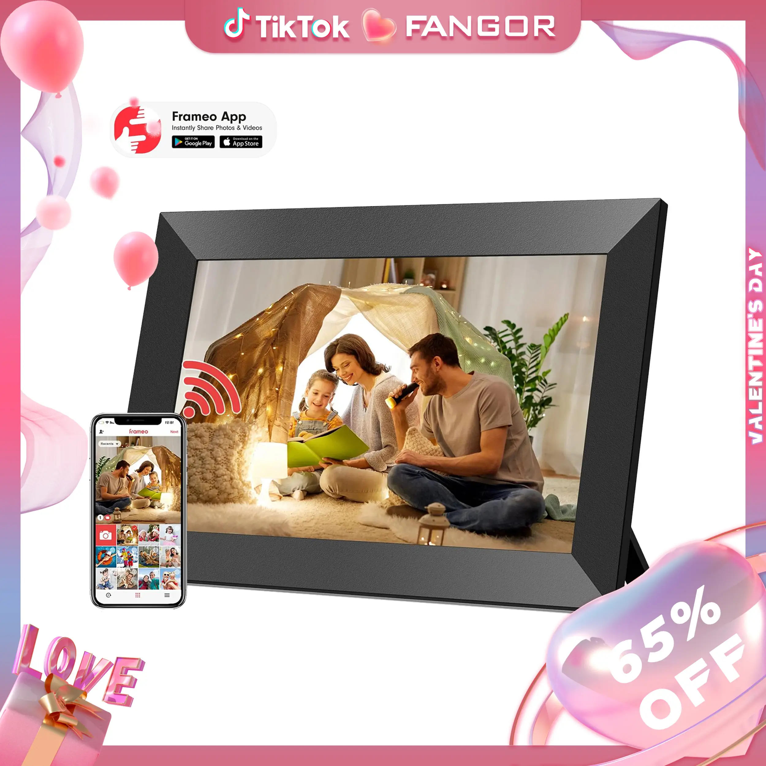 【Valentine Gift】Frameo WiFi Digital Photo Frame, Real-time Video/Photo Sharing, 10.1-inch HD IPS Smart Touch Screen Photo Frame, Support 32GB Memory a