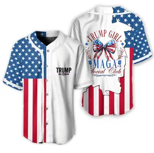 Trump Girl Baseball Jersey, American Flag Shirt for Men, Women, Button Down Summer Outfit, vintage style, funny Trump Jersey, Summer 2024 Jersey Style, Unisex Outfit
