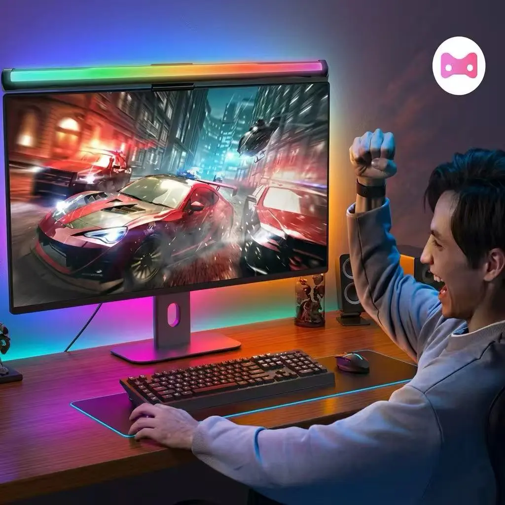 LED Monitor Light Bar - Adjustable Laptop Light, USB-Powered Lamp, USB-C Eye-Care Desk Lamp, Ultrawide No-Glare Dual-Sided Backlit RGB Lighting, Motion Sensor, Adjustable Brightness, Home Office Monitor Accessory, Led Desk Light