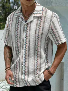 Men's Knitted Hollow Out Sheer Short Sleeve Shirt, Casual Lightweight Breathable Soft Fabric, Ideal for Summer Golf & Tennis, Casual Fitted Design