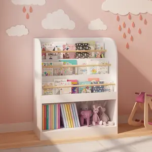 Kids Front-Facing Bookshelf with Open Storage, White