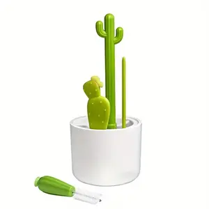 5pcs Cactus Cleaning Brush Set - Durable Plastic, Multi-purpose, Suitable for Cups and Straws, Includes Cup Brush, Bottle Cleaning Brush, Stain Removal Brush, Lid Brush, No Dead Angle Design, Suitable for Water Bottles, Teacups, Grooves, Commercial