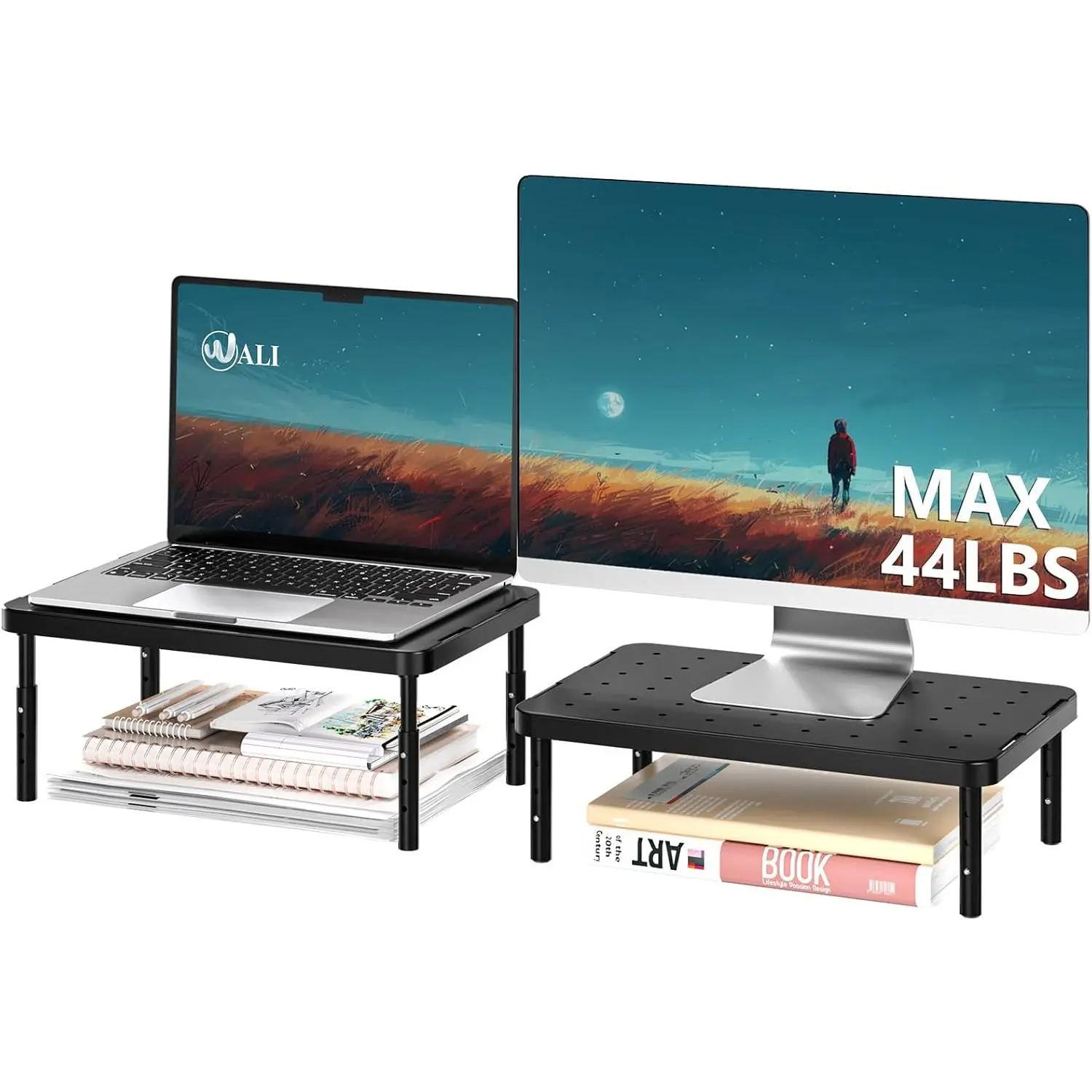 Computer Monitor Stand for Desk, Adjustable Laptop Riser, up to 44 lbs Fits Monitors, Laptops, Printers, for Home, Office, School Supply, 1 Pack, Black