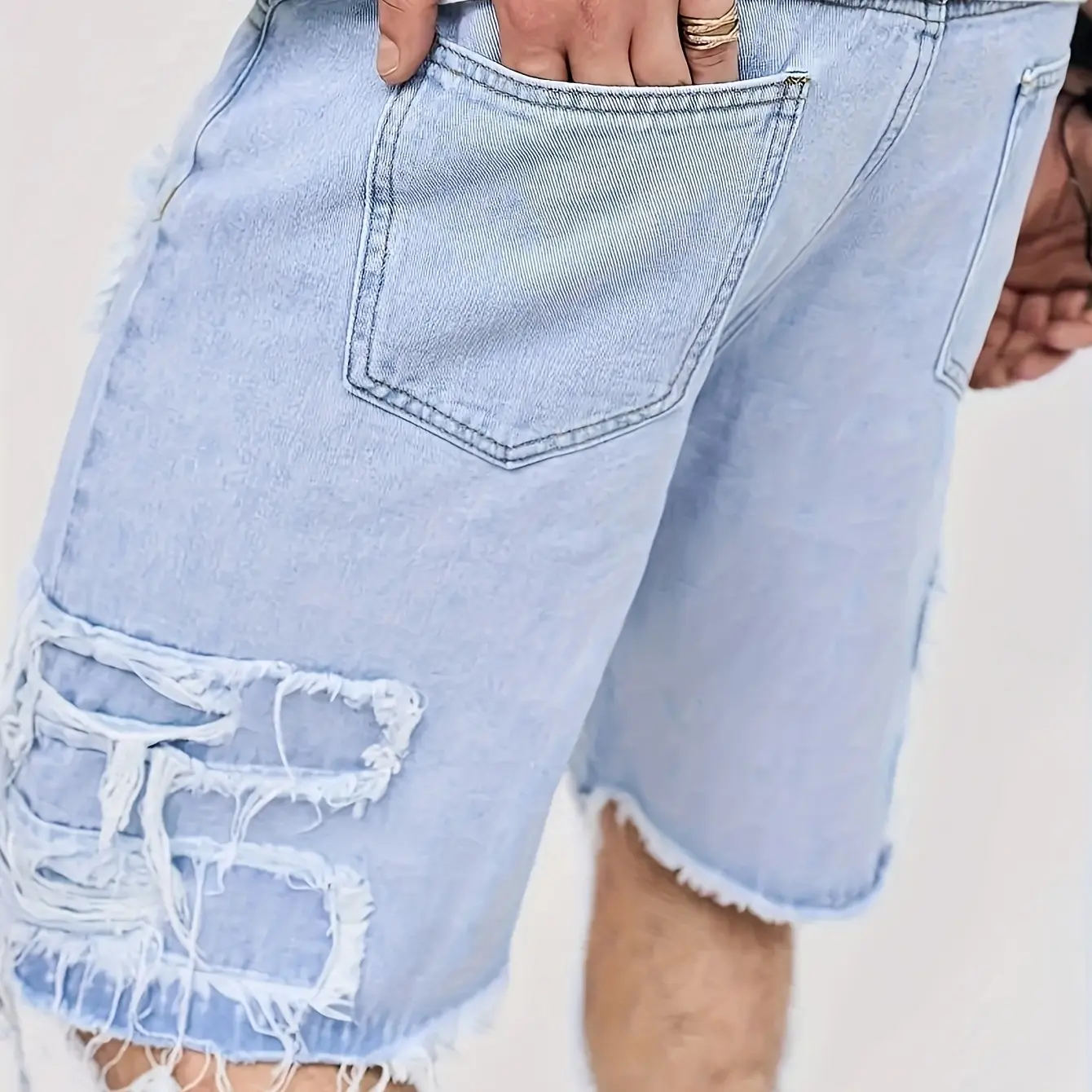 Raw Hem Denim Shorts with Rips &ndash; Edgy Urban Casual Warm-Weather Essential