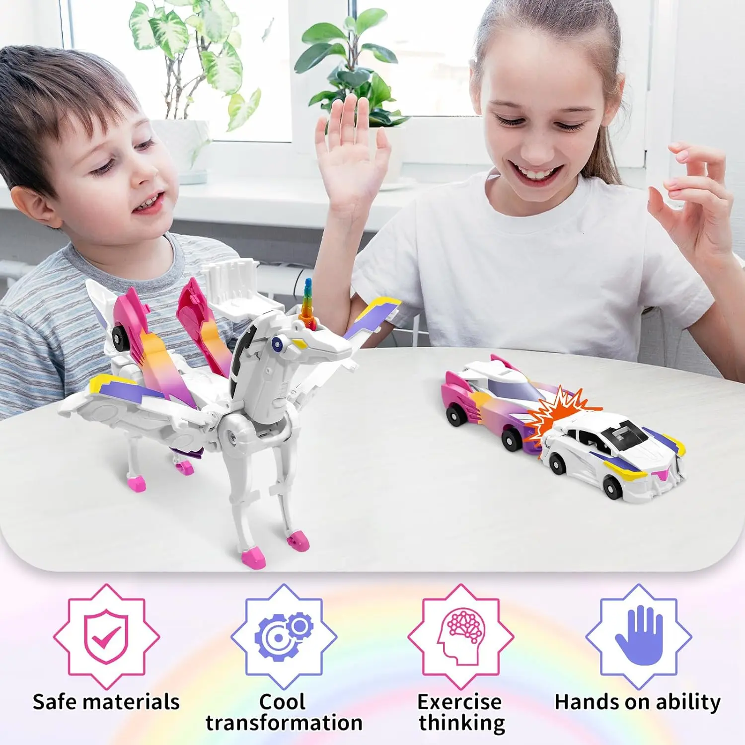 Toy car, flying wing Pegasus two vehicles collide and deform into a pony combination unicorn, transforming toy, car toy, birthday toy suitable for boys and girls, Christmas gift.