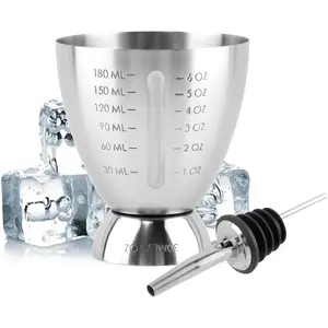 Cocktail Measuring Jigger Set, Double Shot Measure Jigger 1 oz 6 oz with Inside Measurements, Includes 1 Pourer, Bartending Tool for Liquor and Syrup