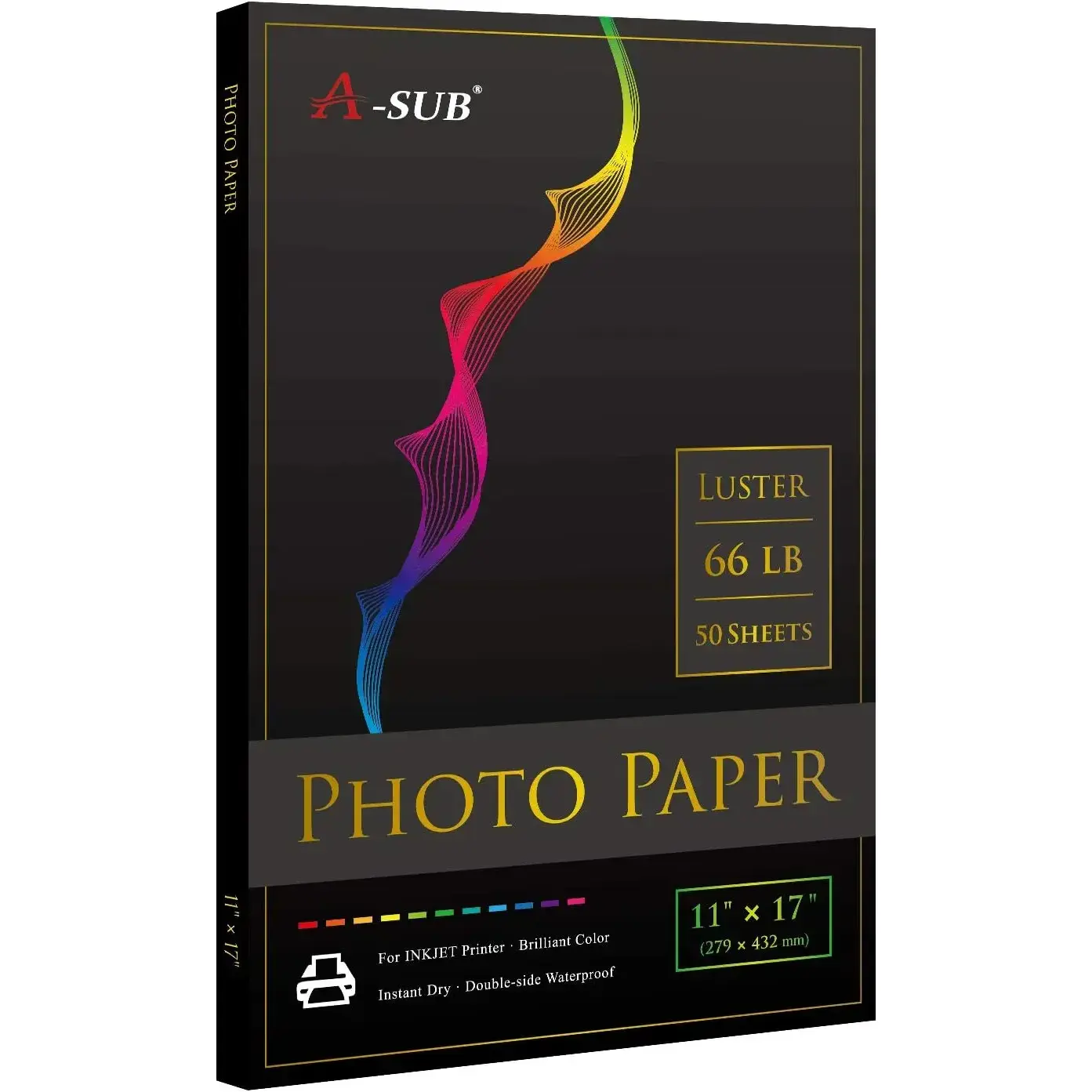 Premium Luster Photo Paper, 11x17 in 66lb, Single-Sided, Quick Drying, for Inkjet Printers, 50 Sheets