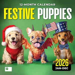 2026 Wall Calendar, Funny  Calendar 12 Month Planner - Big Large Wall Calendar for Office, Desk, ,  Family Calendar, Funny, 11.75 x 11.75" (FESTIVE PUPPIES)