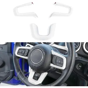 for Jeep JL Steering Wheel Cover Trim Decal Panel for 2018-2025+ Jeep Wrangler JLU Gladiator JT 4xe Interior Accessories White 3PCS