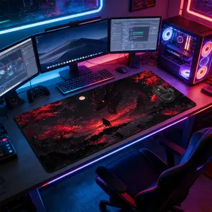 Dark Samurai Dragon & Cherry Blossom Large Extended Gaming Mouse Pad, Non-Slip Rubber Base Stitched Lock Edge Desk Mat, Intense Wuxia & Fantasy Art Design, Durable Computer Accessory for Home Office & Gaming Setup, Perfect Gift for Gamers & Wuxia Fans
