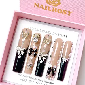 10Pcs Handmade Glitter Base French Tip Press on Nails Kit Long Pink Art Line Japanese Style Modern Elegant Minimalist Korea Style Fresh Design Chic French Style Neutral Classical Cute Creative Glossy Shimmery Obreme Manicure, Handmade Reusable Nails