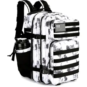 Camouflage tactical assault backpack with American flag patch - durable Oxford fabric, waterproof 3-day backpack with multiple compartments and MOLLE system, adjustable chest strap, suitable for hiking, camping, and travel - machine washable