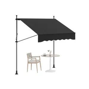 Manual Retractable Awning, 118 in x118 in Patio Awning Outdoor Sunshade Shelter, Angle & Height Adjustable Sunsetter Retractable Awning UV Protection for Any Window or Door, Black