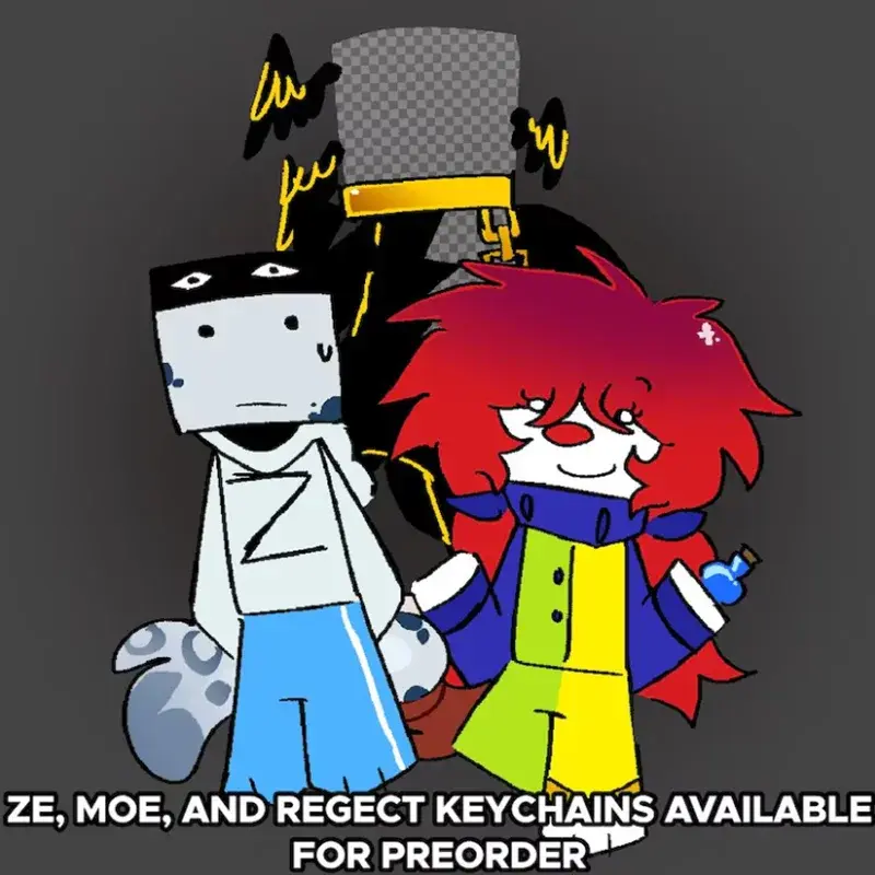 Ze Moe Regect Acrylic Keychain, Red Hair and Top Hat Fan Charm