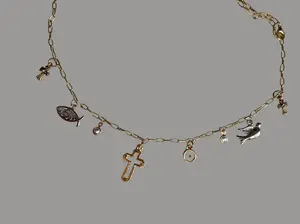 Bible Charm Chain Elegant Faith Based Mustard Seed Cross Jewelry for Bible with Fish and Dove Charms