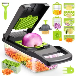Chopper Multifunctional 15-in-1 Food Choppers Onion Chopper Vegetable Slicer Cutter Dicer Veggie chopper with 9 Blades,Colander Basket,Container for Salad Potato Carrot Garlic Kitchen Gadgets #GLOBAL PICKS