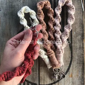 New Colors! Handmade Spiral Macrame Wristlet / Wrist Lanyard Keychain Clip -- swivel bohemian boho accessories bridesmaid gift ideas arm wrap loop