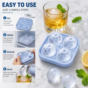 4-Cavity Silicone Soccer Ice Cube Mold with Lid, Large Football Ice Ball Maker for Whiskey, Cocktails, Soda & Party Drinks, Easy Release Reusable Ice Tray for Sports Fans, Game Day & Home Bar Accessories