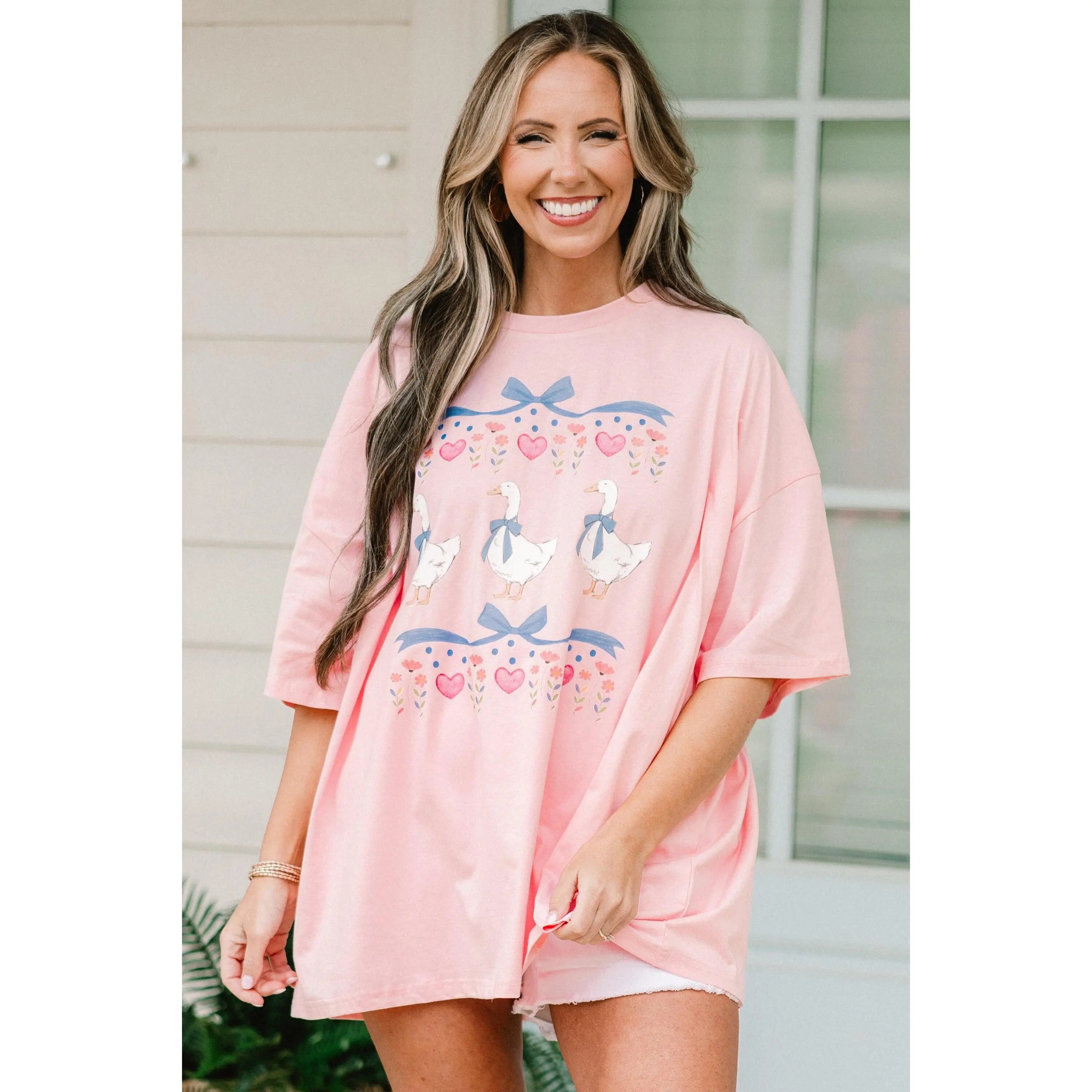 Women's Cute Oversized T-Shirt, Vintage Coquette Graphic Crew Neck Tee, Casual Short Sleeve 100% Cotton Boyfriend Shirt, Cute Shirts, Oversized Tshirt Women