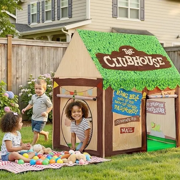 Apojungle Kids Play Tent, Indoor-Outdoor Playhouse for Toddlers, Clubhouse Theme Children’s Play Tent, Portable Foldable Kids Indoor Outdoor Toy Tent,
