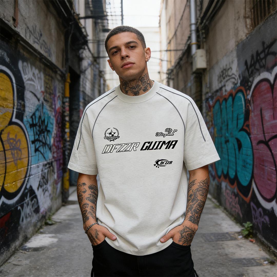Men's DFZZR GUIMA Racing Graphic Oversized Tee, Y2K Streetwear Loose Fit T-Shirt