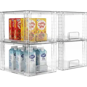 4 Pack Stackable Acrylic Storage Drawers – Clear Plastic Organizer Bins, Easy to Assemble, Suitable for Bathroom, Undersink, Kitchen, Pantry, Makeup, Medicine Organization
