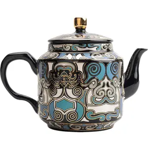 Handmade gold and silver staggered ceramic teapot, cultural creation, light luxury, retro gluttonous pattern teapot, small ball hole filter Chinese style teapot