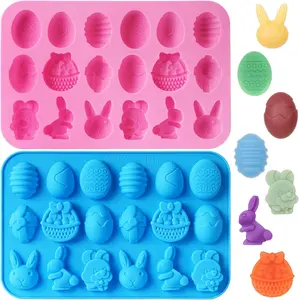 2 Pack Easter Chocolate Candy Molds, 3D Rabbit Egg Basket Silicone Mold, Gummy Molds for DIY Gummies Jello Ice Cube Jelly Chocolate Candy Cakes Decorations (Easter)