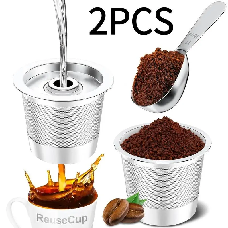 2-piece reusable K-Cups set, stainless steel refillable K-Cup pods for Keurig brewers, Keurig-compatible metal coffee pods, K-Cup filters, mesh, kitchen gadgets, home