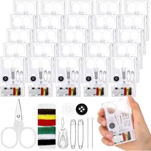 25 Boxes Mini Travel Sewing Kit Quick Fix Sewing Kits Bulk Pre Threaded Needle Emergency Repair Tool for Adults DIY Handcraft Wedding Gifts Beginner Traveler Home Hotel (White)