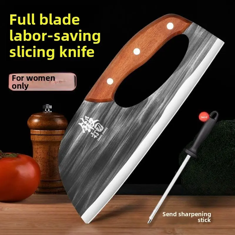 1 Pc Ergonomic Kitchen Cleaver Knife | Rustic Hand-Forged Style | Ultra-Sharp High Carbon Steel Slicing, Chopping & Cutting Knife with Wood Handle, Labor-Saving Design for Meat & Vegetables