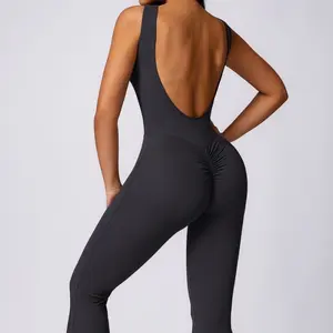 Sportix Black Backless Jumpsuit for Athletic Wear - Sleek Design and Comfortable Fit
