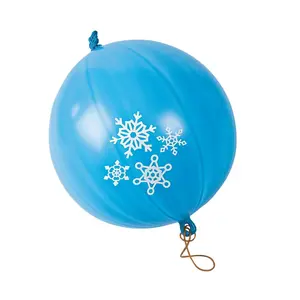 9" Snowflake Blue Latex Punch Ball Balloons with Rubber Band Handles - 12 Pc.