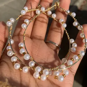 Wire Wrapped Hoop Pearl Earrings