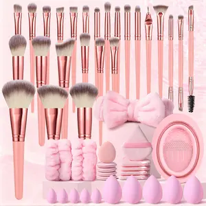 Complete Pro Makeup Tool Kit, 49-Piece Professional Cosmetic Brush Set Includes 25Pcs Multi-functional Brushes, Beauty Sponge, Triangle puff, Mini Makeup Puff, Headband & Wristbands, Makeup Brush Cleaner Bowl, Perfect Gift for Lovers and Moms