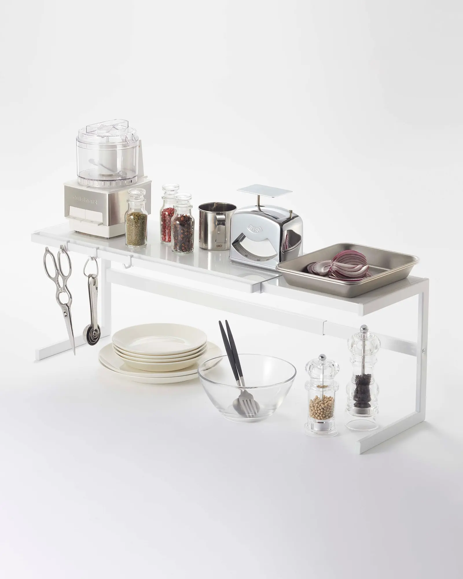 Expandable Steel Countertop Shelf - Collapsible Kitchen Organizer Rack, Kitchen Utensils Holder for Stove Area, Clever Storage for Prep Dinner & Wash Dishes Compact Setup