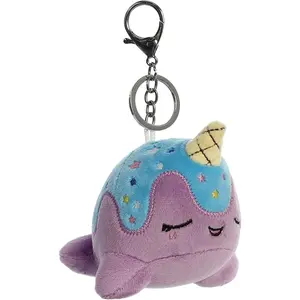 Tasty Peach Aurora 4" Blue Moon Nomwhal Clip-On - Cute Charms Fuzzy Trendy Keychain Collectible Accessory, Cute Charms Keychain, Fuzzy Keychain