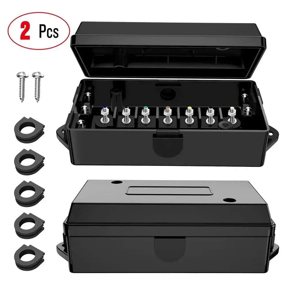 Nilight 2-Pack Waterproof Plastic 7-Way Electrical Junction Box with Fasteners, 7-Stud Quick ID, 4 Open/Closed Grommets, Sealed Dust Guard, Factory-Look Wiring Accessory for Automotive Connection, Trailers, Boats (Add Extra Lights)
