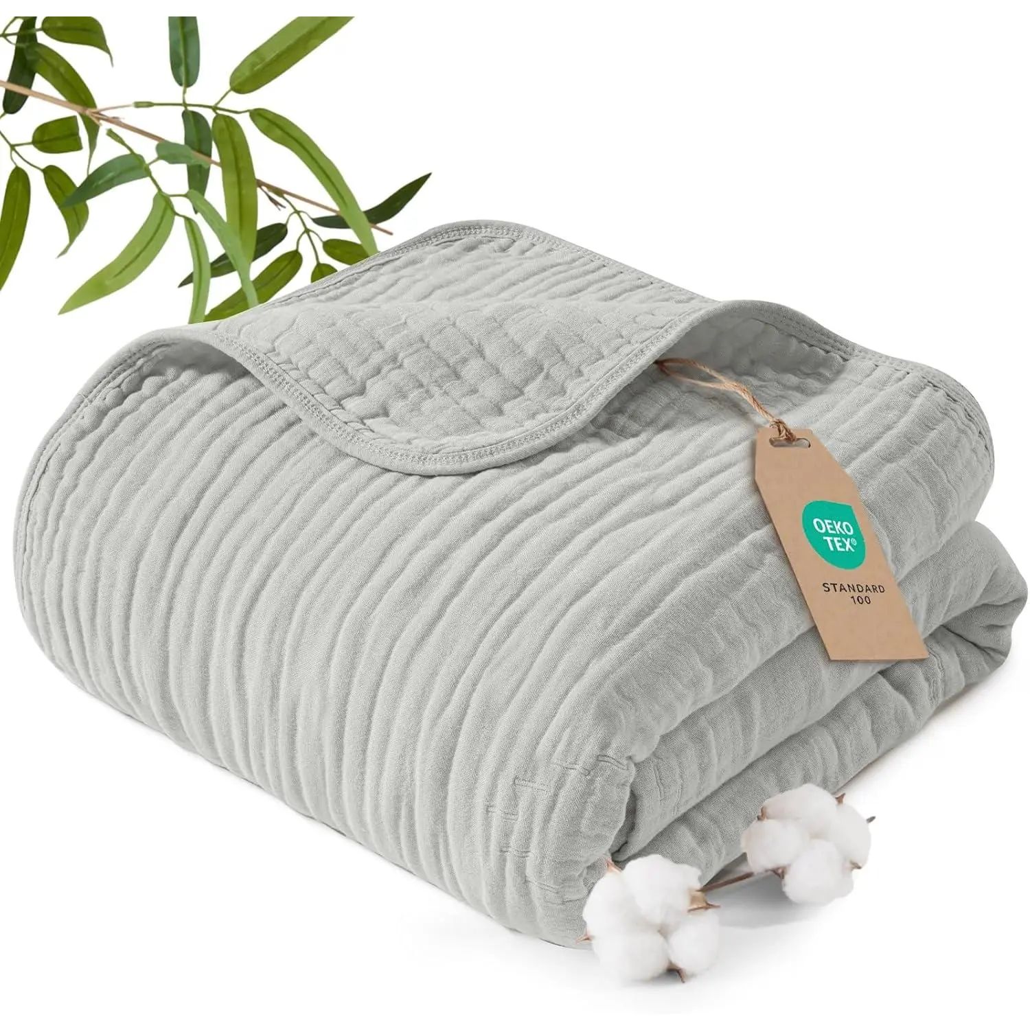 King Size Cooling Muslin Blanket (104"x80") - 6-Layer Muslin Weave Gauze Blanket, 35% Rayon from Bamboo & 65% Cotton, Durable, Breathable, Soft for Hot Sleepers, Ideal for Afternoon Naps, Birthdays, Harbor Mist, 35% Rayon Derived From Bamboo, Everyday Use