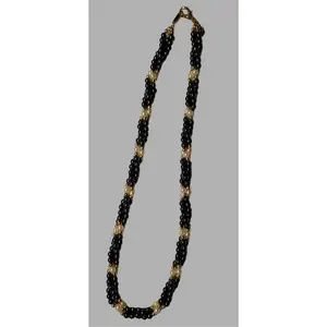 Handcrafted Hematite and Faux Pearl Beaded Necklace with Gold-Tone Clasp