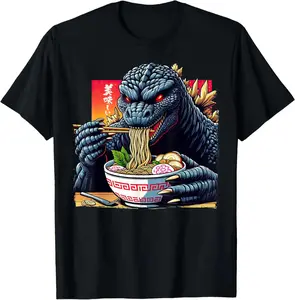 100% Cotton Funny Kaiju Eating Ramen Japanese Monster Lover Birthday T-Shirt