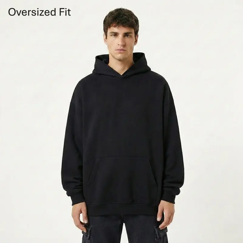 Men's 400gsm Oversized Super Heavyweight Cotton-Poly Polar Fleece-Lined Pullover Hoodie - Durable, Elevated Basic, Streetwear Top, Cozy Classic Plain Minimalist Drawstring-Free Fit