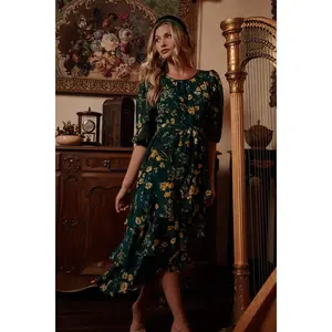 Vanya Floral Asymmetrical Celia Ruffle Midi Dress