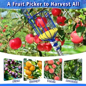Multi functional high-altitude fruit picker with stainless steel telescopic rod, fruit picking tool specifically designed for orchards, fruit picking artifact to prevent falling